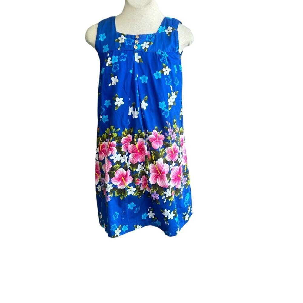 Ui-Maikai Vintage 70s Hawaiian Blue Floral Shift Sleeveless Muumuu Dress